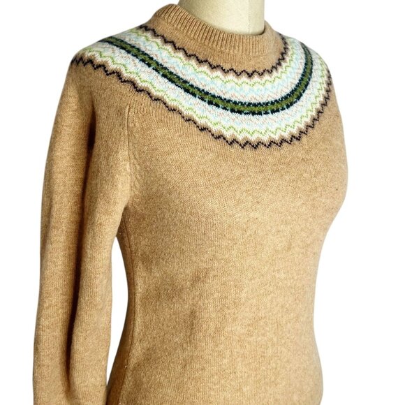 J. Crew Sweaters - VTG J Crew Sweater Womens Size L Brown Green Blue Fair Isle Crew Neck Wool